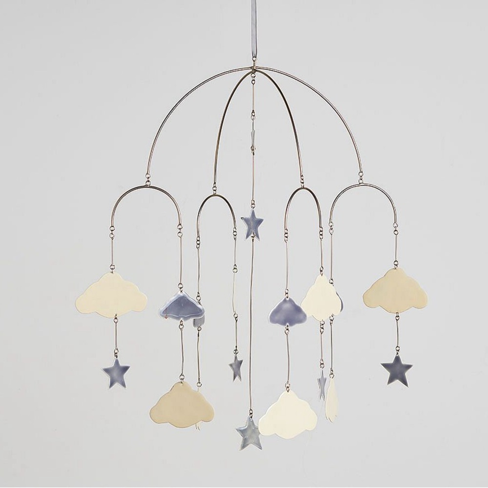 NWT Pottery Barn Kids Skye Cloud Moon Ceiling Mobile Grey Twinkle Little Stars